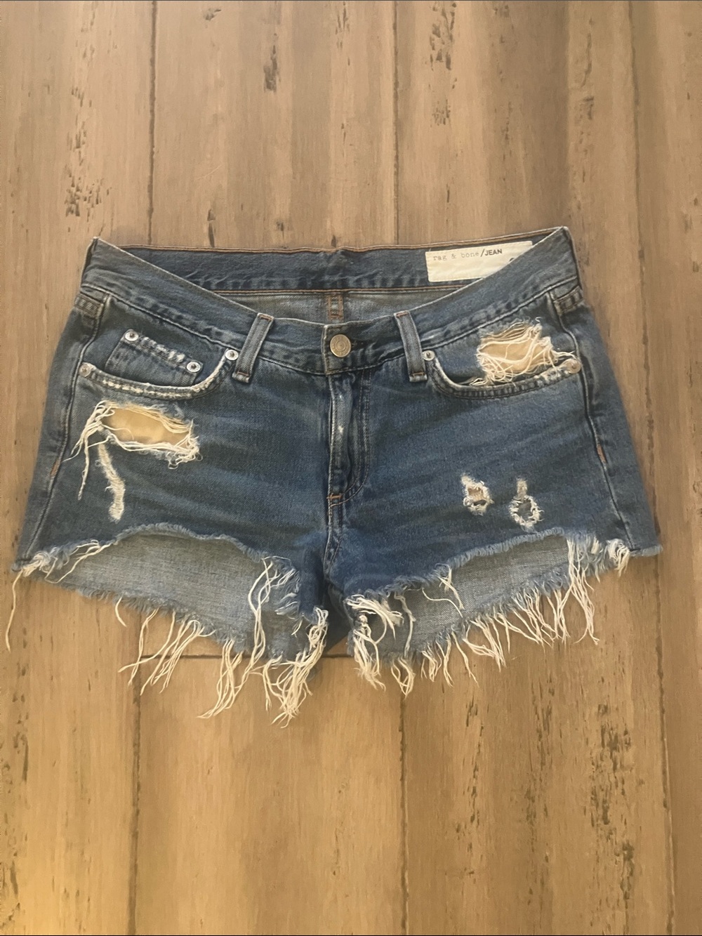 rag & bone distressed denim low rise cut off shorts 24